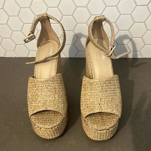 Larroudé x Jennifer Fisher wedge sandal in Sepia Raffia 8.5